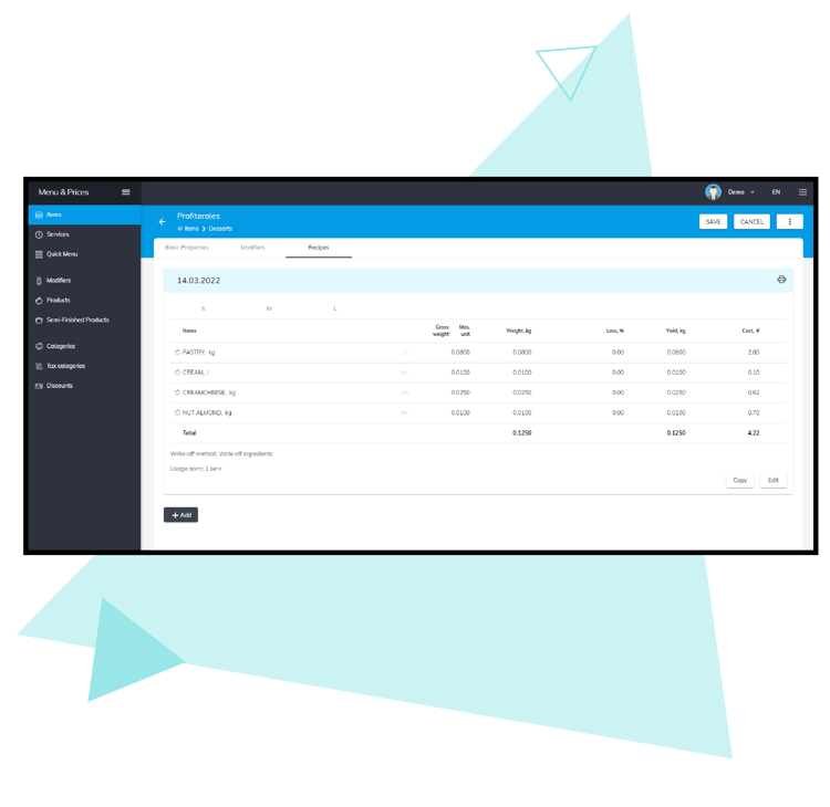 Syrve - AS - Menu M -  03 Recipe Management