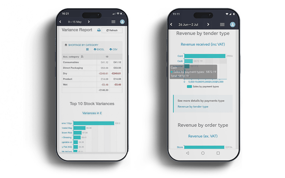 Review cash balance and variance report dashboard on mobile app
