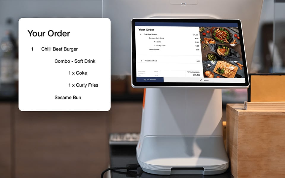 Centralised customer display showing order details in real time