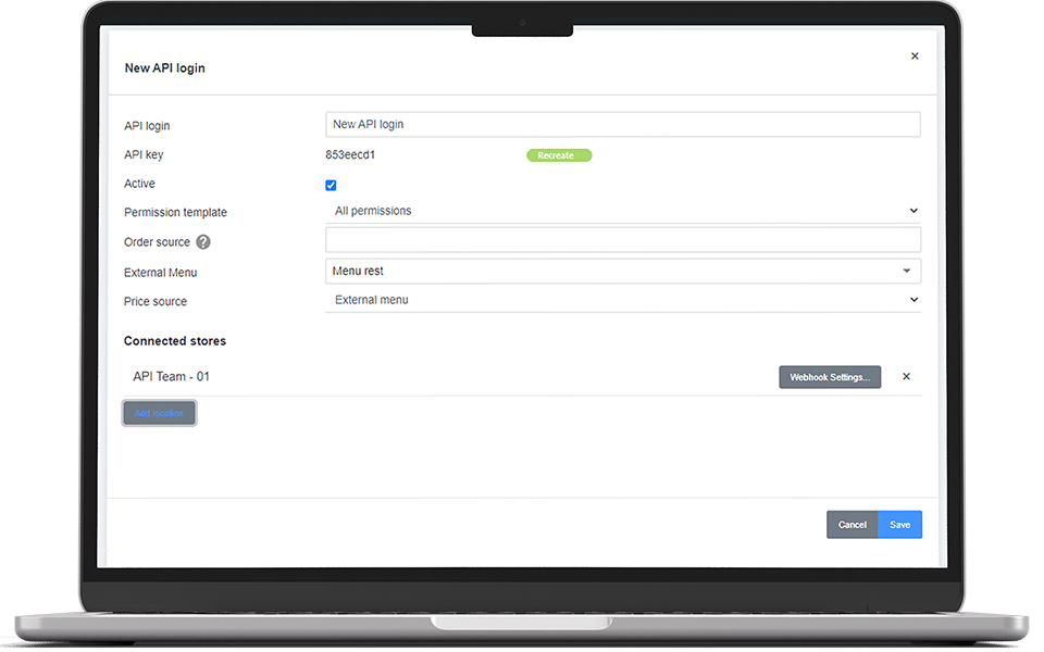 Connecting to external systems using open API for seamless integration with loyalty, accounting and third-party apps