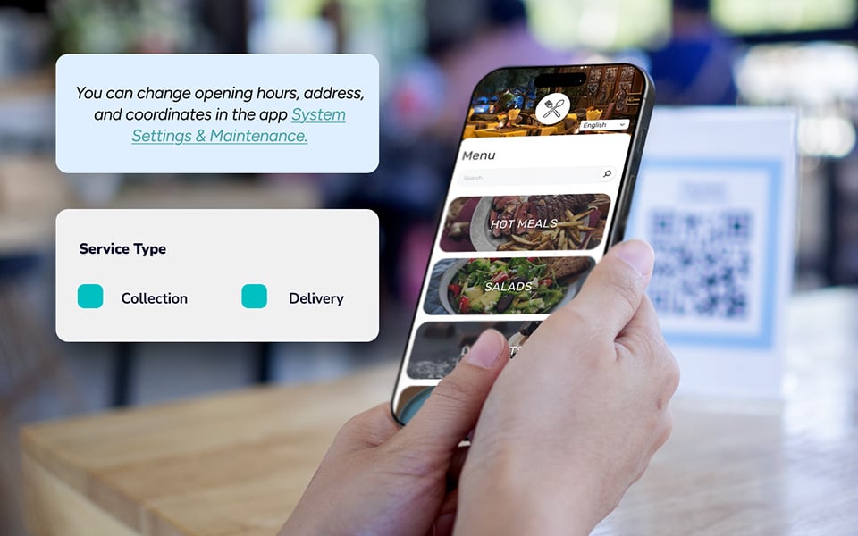 Customer using QR code menu for online ordering and contactless dining in restaurant