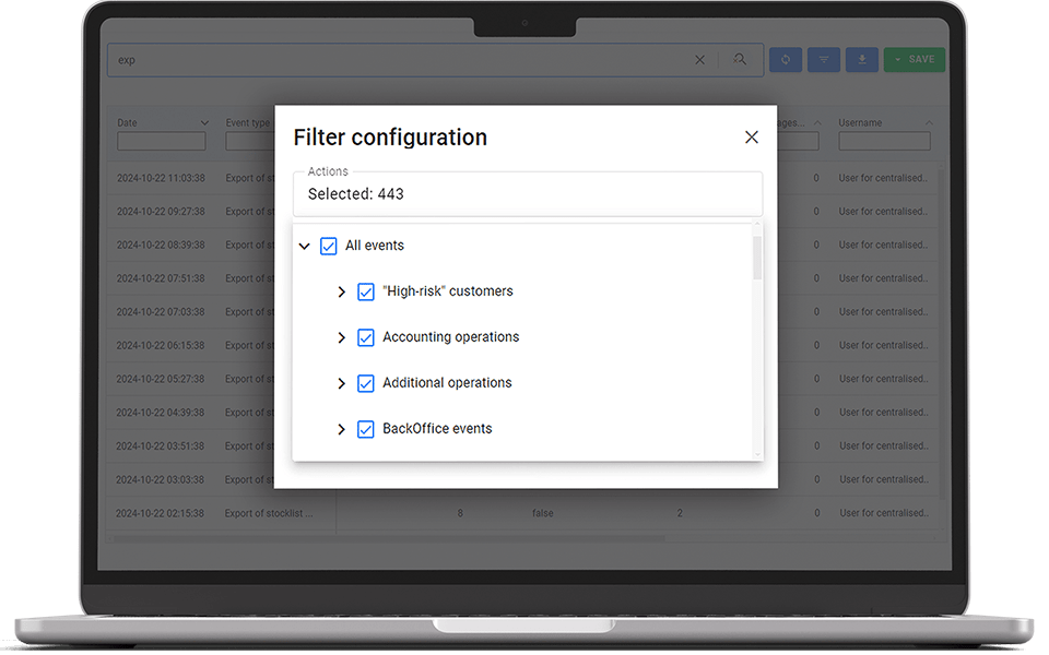 Real-time event log and system activity monitoring in back-office dashboard for restaurant operations