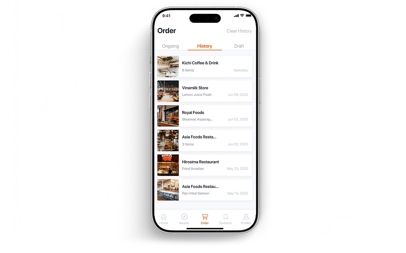 Viewing order history in mobile app for quick access, refunds and repeat orders
