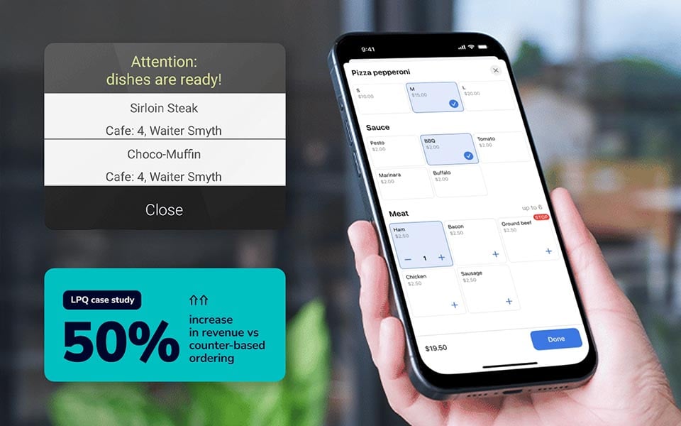 Waiter using mobile app to manage orders and receive notifications in real time